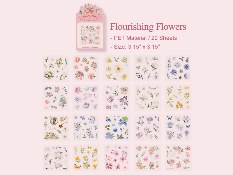 Floral Scrapbook Stickers Pack Scrapbooking Cardstock Stickers Junk Journal Craft Stickers 